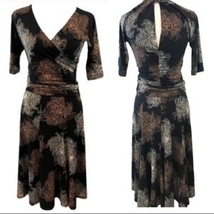 BCBG Black Brown Floral print half sleeve dress